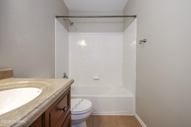 full bathroom with toilet, vanity, tile patterned floors, and bathing tub / shower combination