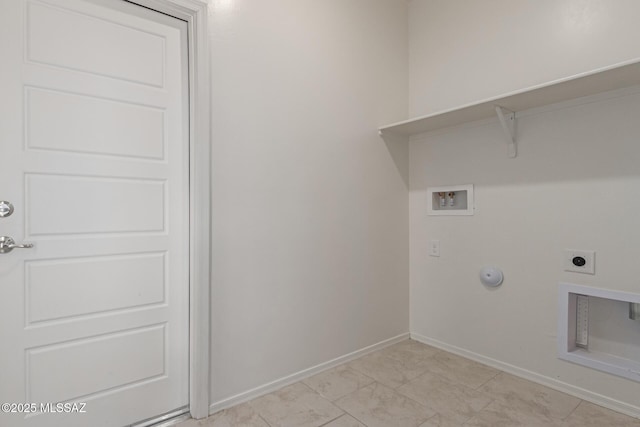 laundry room featuring hookup for an electric dryer, hookup for a washing machine, baseboards, laundry area, and hookup for a gas dryer