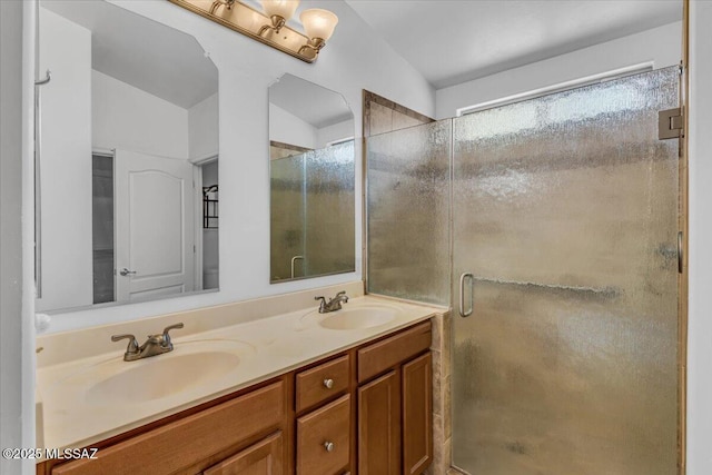 660 W Via Rosaldo, Green Valley, AZ 85614 - bathroom with a sink, double vanity, and a stall shower