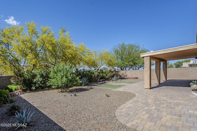view of yard featuring a fenced backyard and a patio