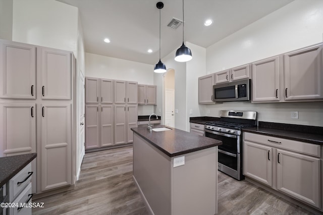 kitchen with visible vents, a sink, dark countertops, and appliances with stainless steel finishes