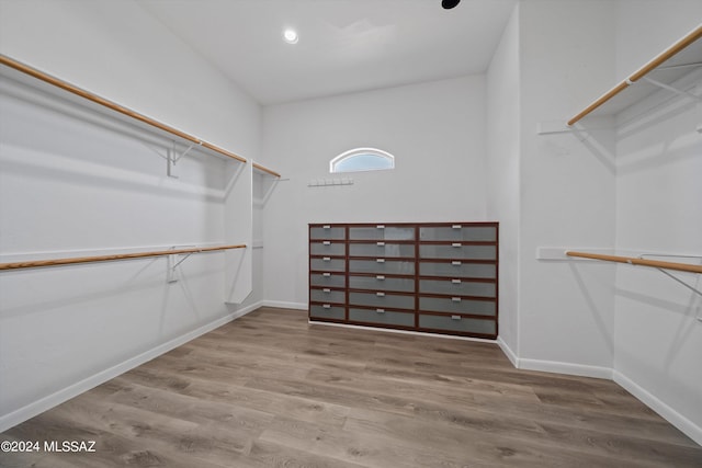 walk in closet featuring wood finished floors