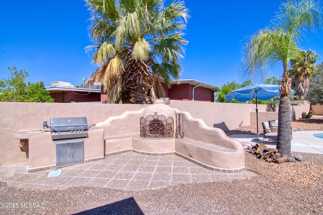 view of patio / terrace featuring a fenced backyard and area for grilling