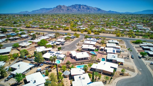 drone / aerial view featuring a mountain view and a residential view