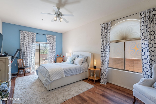 3437 S Abrego Dr, Green Valley, AZ 85614 - bedroom featuring baseboards, wood finished floors, and ceiling fan
