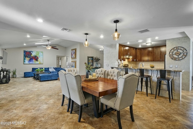 3167 N Corona Pl, Nogales, AZ 85621 - dining area with lofted ceiling, ceiling fan, visible vents, and recessed lighting