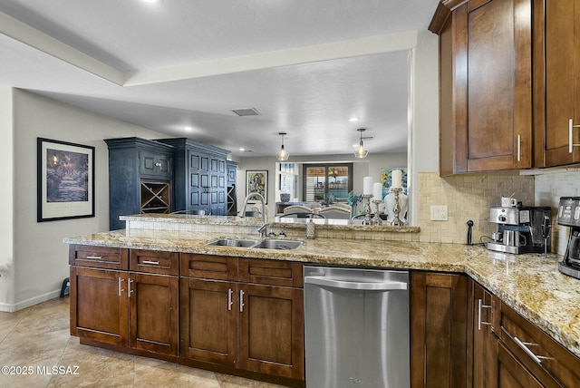 3167 N Corona Pl, Nogales, AZ 85621 - kitchen featuring backsplash, a sink, stainless steel dishwasher, and light stone counters