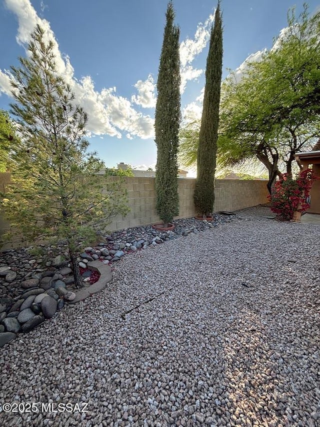 view of yard with a fenced backyard
