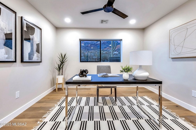 6800 N Cocopas Rd, Tucson, AZ 85718 - office area featuring a ceiling fan, baseboards, wood finished floors, and recessed lighting