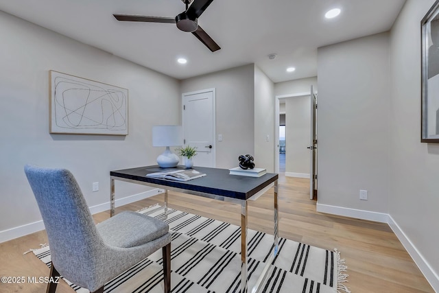 6800 N Cocopas Rd, Tucson, AZ 85718 - office featuring ceiling fan, baseboards, light wood finished floors, and recessed lighting