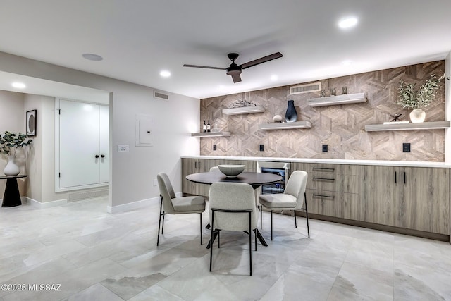 6800 N Cocopas Rd, Tucson, AZ 85718 - dining area featuring recessed lighting, ceiling fan, baseboards, and electric panel