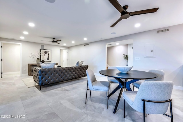 6800 N Cocopas Rd, Tucson, AZ 85718 - dining area with ceiling fan, recessed lighting, baseboards, and electric panel