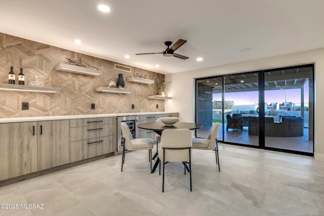 6800 N Cocopas Rd, Tucson, AZ 85718 - dining space featuring beverage cooler, ceiling fan, a dry bar, and recessed lighting