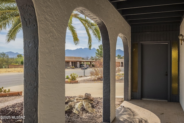 view of patio featuring a mountain view