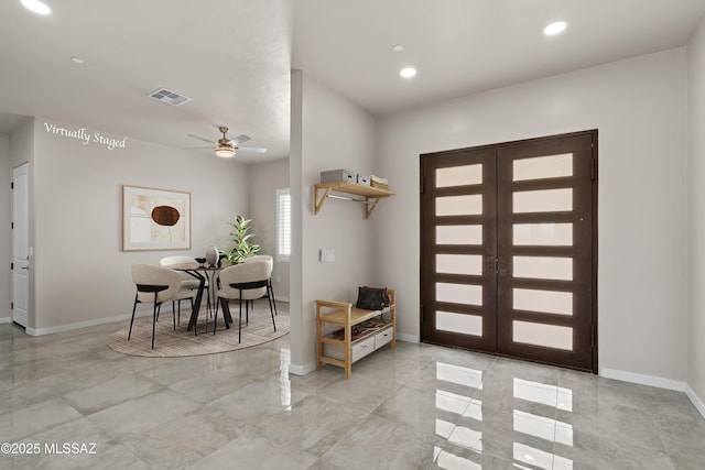 2891 N Wentworth Rd, Tucson, AZ 85749 - entrance foyer featuring visible vents, baseboards, ceiling fan, recessed lighting, and french doors