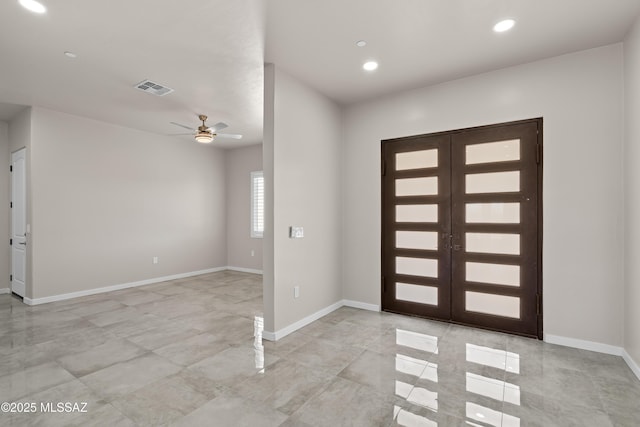 2891 N Wentworth Rd, Tucson, AZ 85749 - entryway featuring baseboards, visible vents, french doors, and a ceiling fan