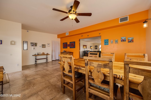 dining area with visible vents and ceiling fan