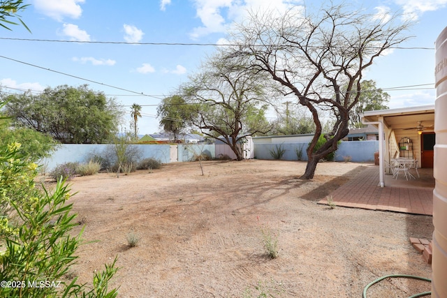 view of yard with a patio and a fenced backyard