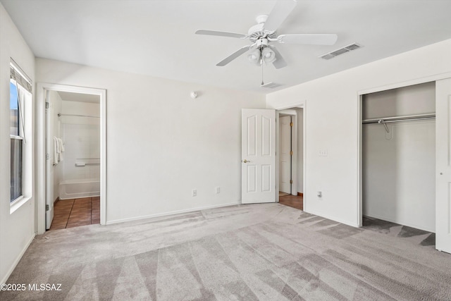3398 W Sagebrush Hills Ct, Tucson, AZ 85741 - unfurnished bedroom featuring visible vents, baseboards, a closet, ensuite bathroom, and carpet