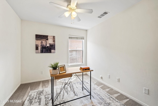 3398 W Sagebrush Hills Ct, Tucson, AZ 85741 - carpeted office with visible vents, a ceiling fan, and baseboards
