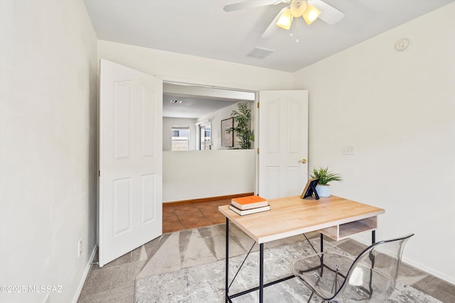 3398 W Sagebrush Hills Ct, Tucson, AZ 85741 - office space featuring baseboards, ceiling fan, tile patterned flooring, and visible vents