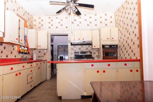 478 W Noon St, Nogales, AZ 85621 - kitchen with appliances with stainless steel finishes, ceiling fan, tasteful backsplash, and under cabinet range hood