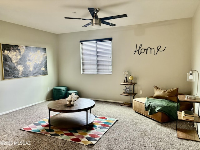 8754 W Denstone Rd, Marana, AZ 85653 - sitting room featuring carpet floors, a ceiling fan, and baseboards
