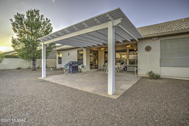 62583 E Amberwood Dr, Saddlebrooke, AZ 85739 - view of patio / terrace featuring a grill, fence, and a pergola