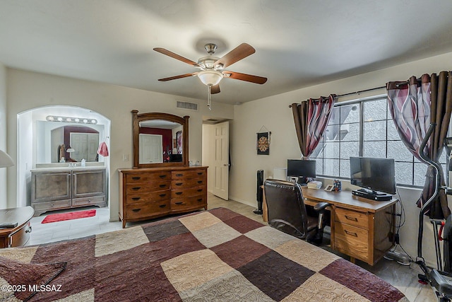 bedroom featuring ceiling fan and visible vents