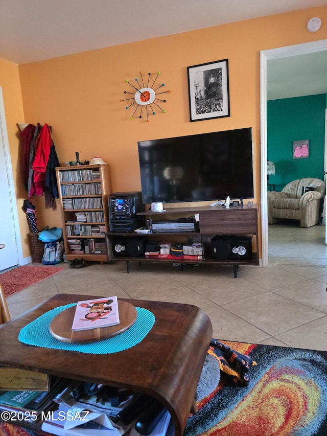 living area featuring tile patterned flooring