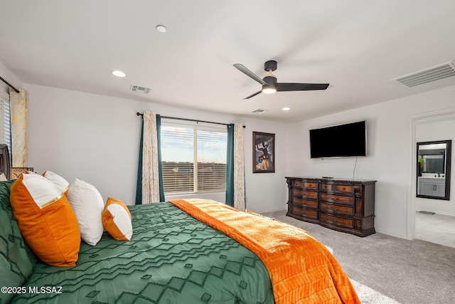 10150 S Rolling Water Dr, Vail, AZ 85641 - bedroom with ceiling fan, carpet flooring, visible vents, and recessed lighting