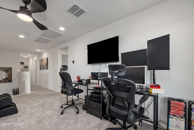10150 S Rolling Water Dr, Vail, AZ 85641 - carpeted home office featuring recessed lighting, ceiling fan, and visible vents