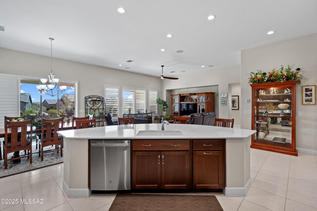 61663 E Talc St, Oracle, AZ 85623 - dining area with ceiling fan with notable chandelier, visible vents, and light tile patterned floors