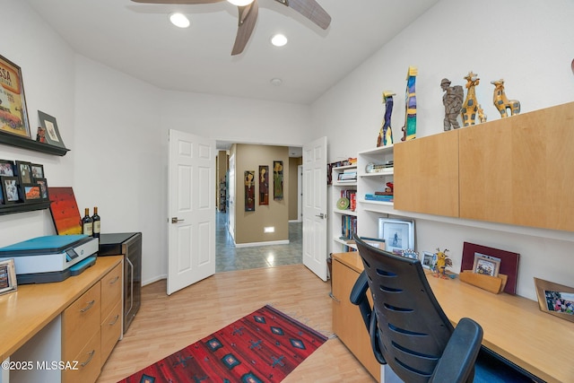 39425 S Mchaney Ct, Tucson, AZ 85739 - office featuring a ceiling fan, baseboards, light wood-style flooring, and recessed lighting