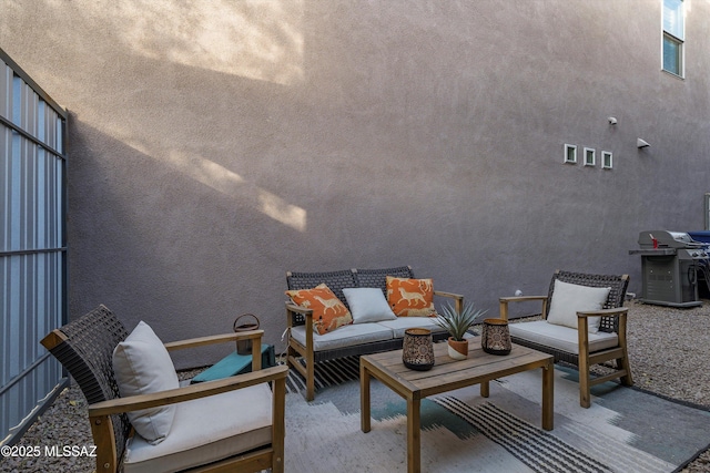 view of patio / terrace featuring a grill and an outdoor hangout area