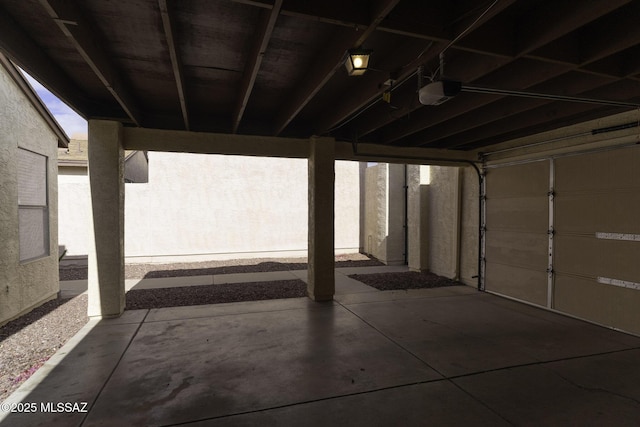 garage with a garage door opener