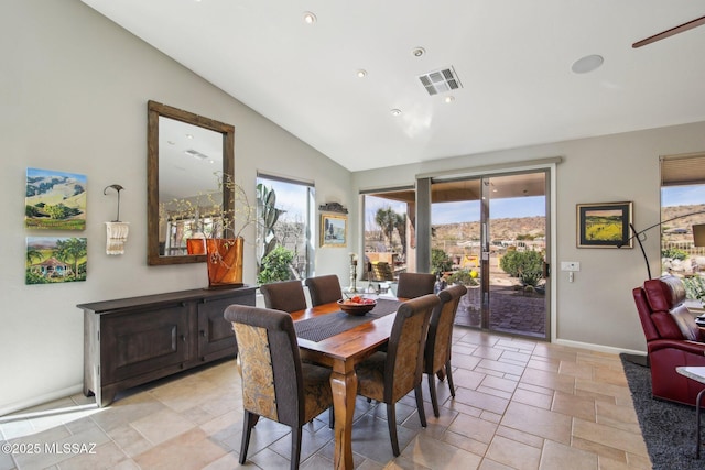 dining room with visible vents, a healthy amount of sunlight, recessed lighting, and baseboards