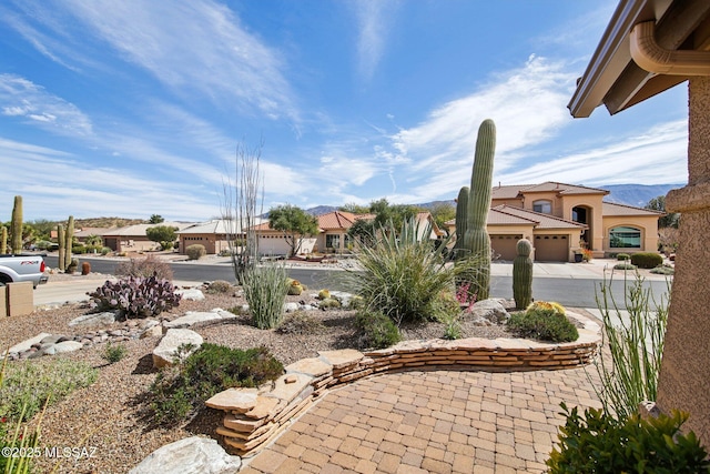 view of yard featuring a garage and concrete driveway