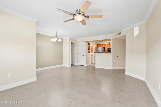 5751 N Kolb Rd Unit 2101, Tucson, AZ 85750 - unfurnished living room featuring a chandelier, ceiling fan, crown molding, and baseboards