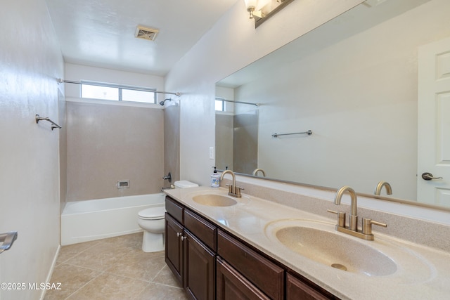 bathroom featuring tile patterned floors, visible vents, toilet, and a sink