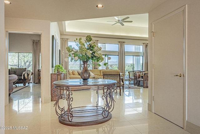 hall with recessed lighting