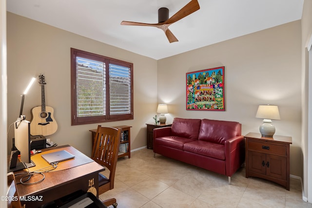 14082 N Tiyo Point Trl, Marana, AZ 85658 - office area featuring light tile patterned floors, ceiling fan, and baseboards