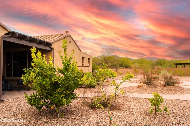 14082 N Tiyo Point Trl, Marana, AZ 85658 - yard at dusk featuring a patio and fence