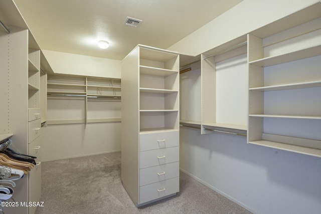 spacious closet featuring carpet flooring and visible vents