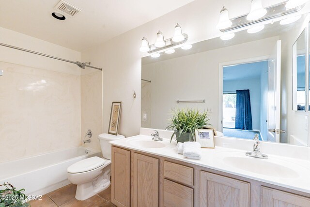 4173 N Fortune Loop, Tucson, AZ 85719 - bathroom featuring double vanity, toilet, shower / tub combination, and tile patterned flooring