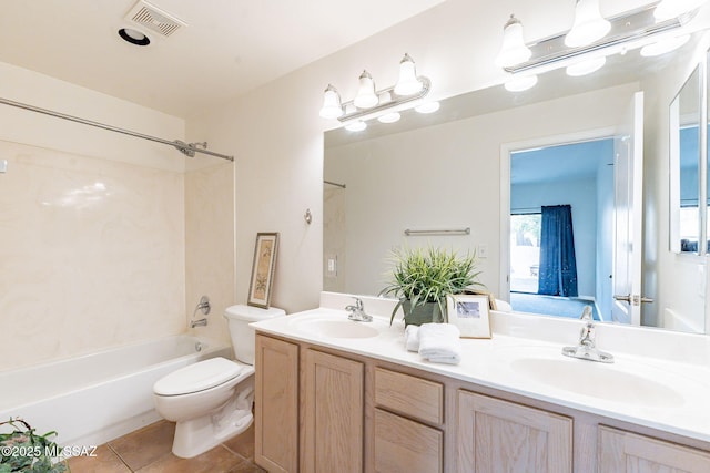 4173 N Fortune Loop, Tucson, AZ 85719 - full bathroom featuring toilet, bathtub / shower combination, double vanity, and tile patterned floors