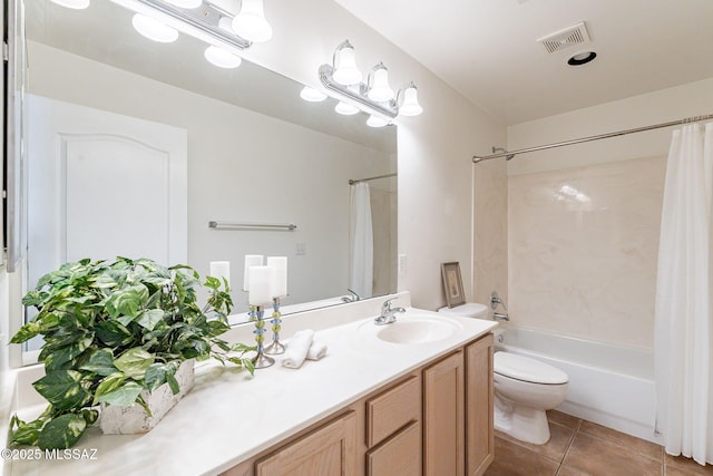 4173 N Fortune Loop, Tucson, AZ 85719 - bathroom featuring toilet, shower / bath combination with curtain, tile patterned floors, and vanity