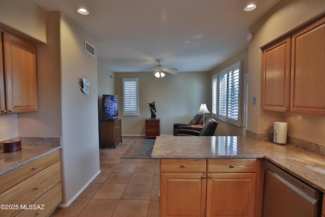 5200 E Calle Vista De Colores, Tucson, AZ 85711 - kitchen featuring dishwasher, a ceiling fan, healthy amount of natural light, a peninsula, and recessed lighting