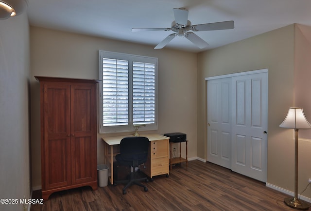 5200 E Calle Vista De Colores, Tucson, AZ 85711 - home office featuring dark wood-type flooring, ceiling fan, and baseboards