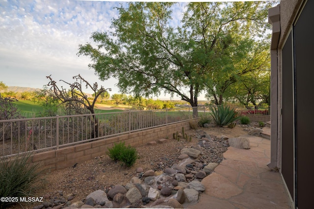 view of yard with a fenced backyard and a patio
